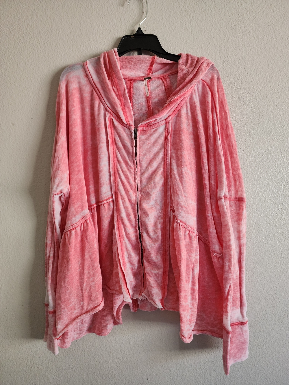 Free People Oversized Acid Wash Zip Up Hoodie Peplum Jacket Pink XS
